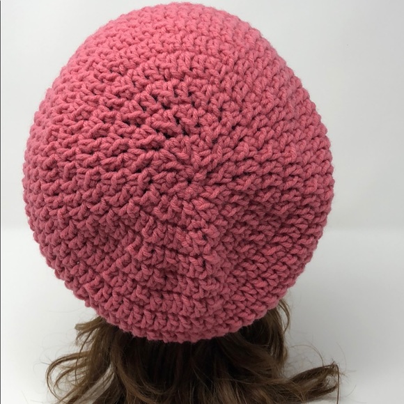 Pink camo slouchy beanie hat New hand crochet by me - Picture 3 of 4